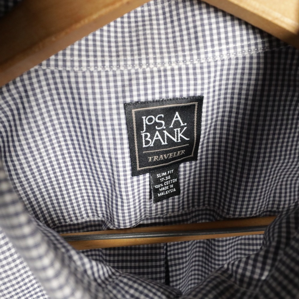 JOS A BANK‎ TRAVELER Mens Slim Fit Button Down Dress Shirt Gingham Check - Picture 6 of 6